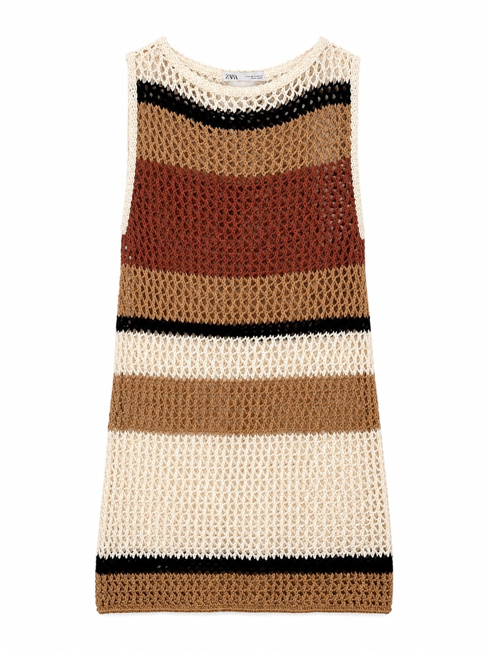 Zara Crochet Stripe Dress – Neutral Tones, Size Medium